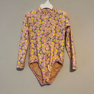Crewcuts Pink Lemon Print long sleeve rashguard swimsuit size 4-5